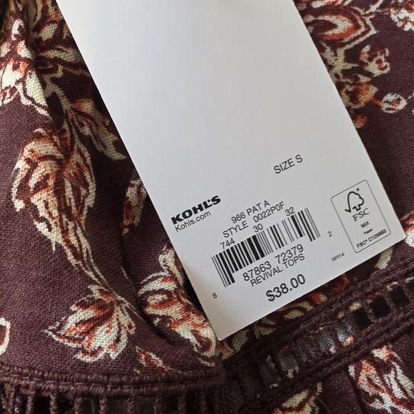 NWT Babydoll Top V Neck Top Floral Small Chocolate Brown - Picture 6 of 6